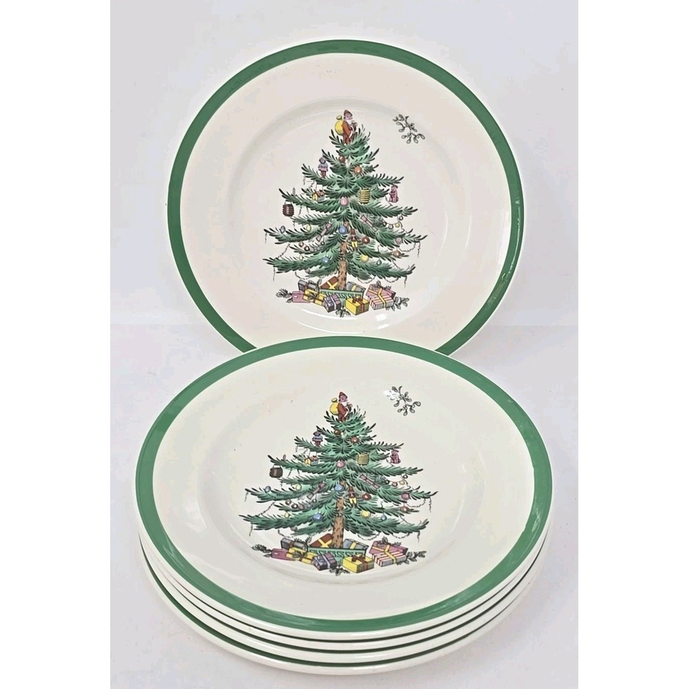 Spode Christmas Tree Set of 5 Party Plates 6-1/2" England 3324 U66